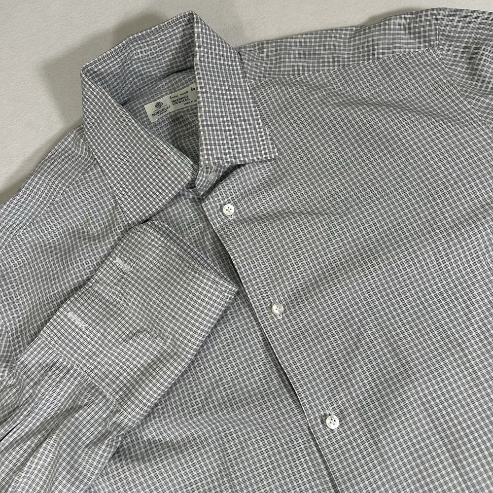 Borelli Napoli Hand Made for Bergdorf‎ Goodman Mens Shirt 16.5/42 Gray Plaid
